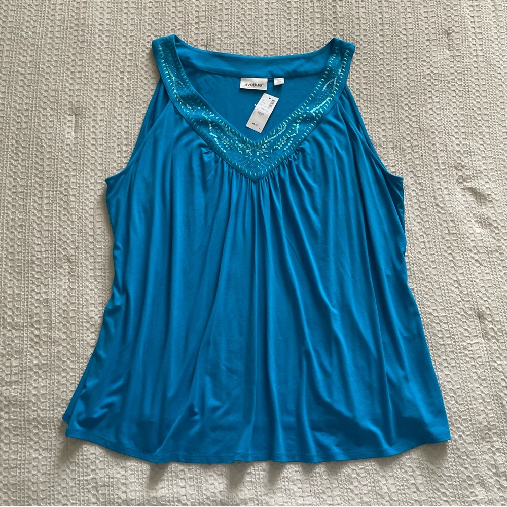 Vintage y2k deadstock blue tank top with beaded neckline